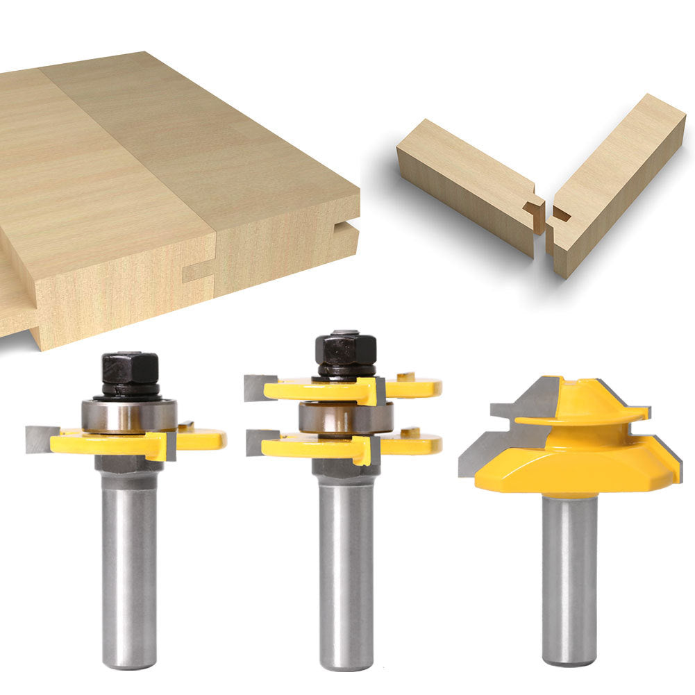 3-piece set of 45-degree tenon knife + 3-tooth T-shaped tenon knife, plywood knife, floor knife, tenon knife, tenon milling cutter, engraving machine