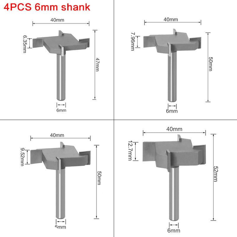4-Blade Inch T-Knife 1/4 Handle 6 Handle Bottom Cleaning Knife Slotting Knife Woodworking Milling Cutter Large Diameter Woodworking