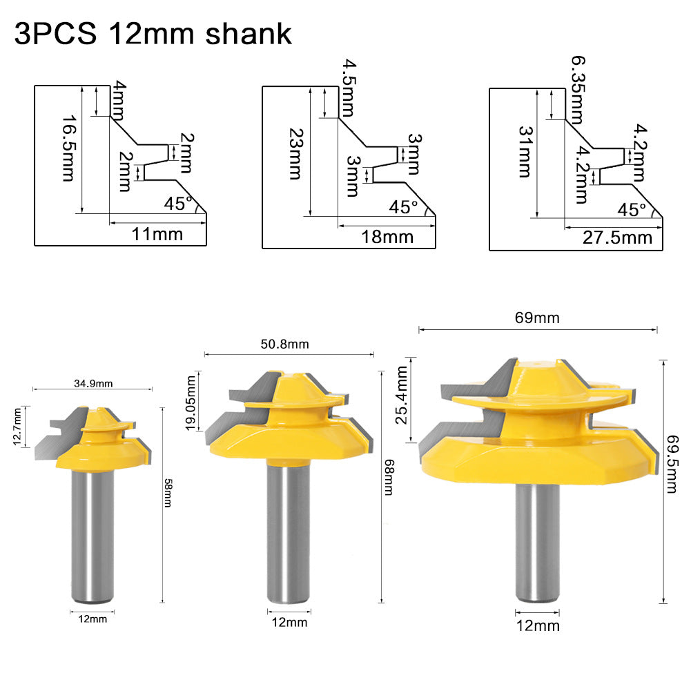 Woodworking 3-piece engraving machine cutter wood milling cutter 45 degree mortise knife puzzle cutter floor cutter woodworking engraving