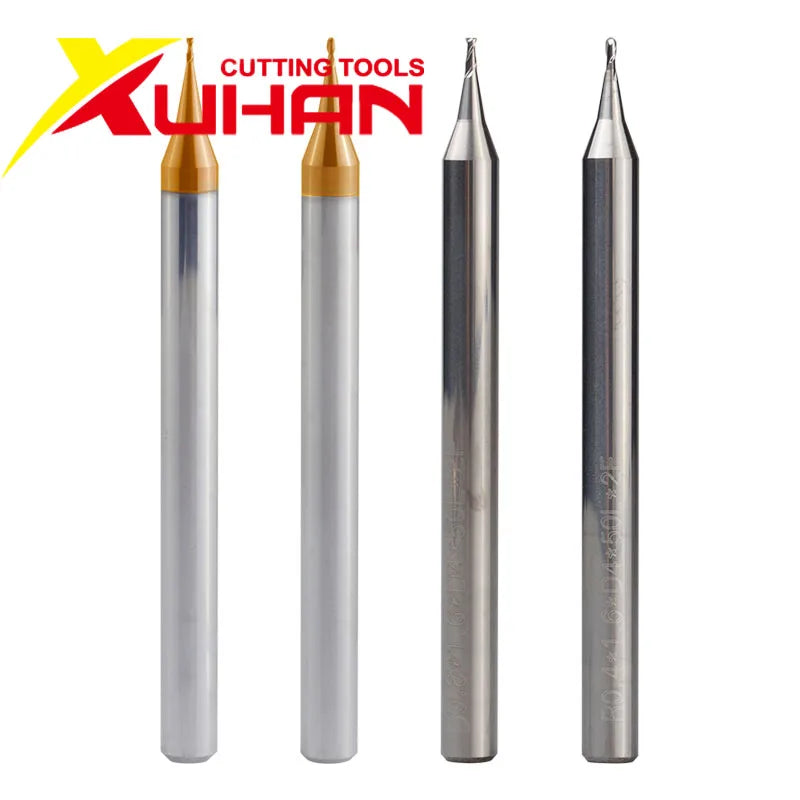 HRC60 0.2-0.9mm 2 Flute Micro Flat Ball nose End Mill 4mm Shank Tungsten Carbide CNC Router Bit TiCN Coated Mini Milling Cutter
