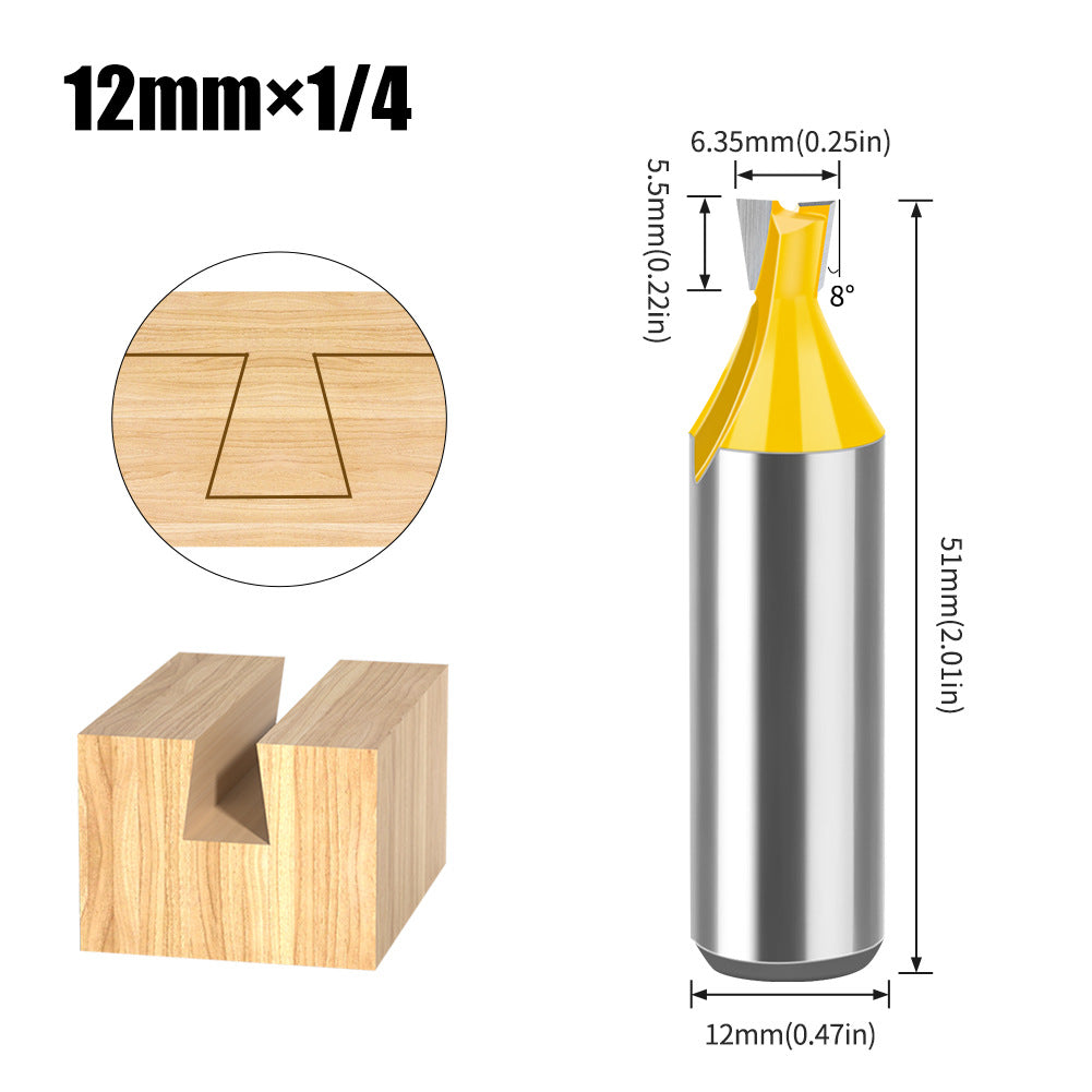 5-piece set of 1/2 handle 12 handle, dovetail knife, zikou Xun knife, woodworking milling cutter, carving knife, dovetail knife slotting knife