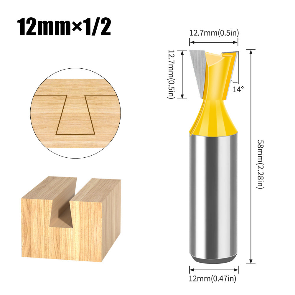 5-piece set of 1/2 handle 12 handle, dovetail knife, zikou Xun knife, woodworking milling cutter, carving knife, dovetail knife slotting knife