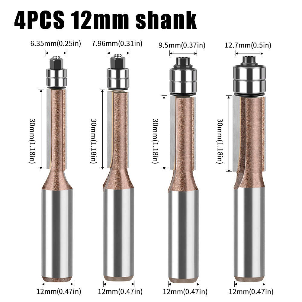 Professional grade 1/2 shank head double bearing trimming knife tungsten steel imitation woodworking milling cutter trimming alloy blade bearing