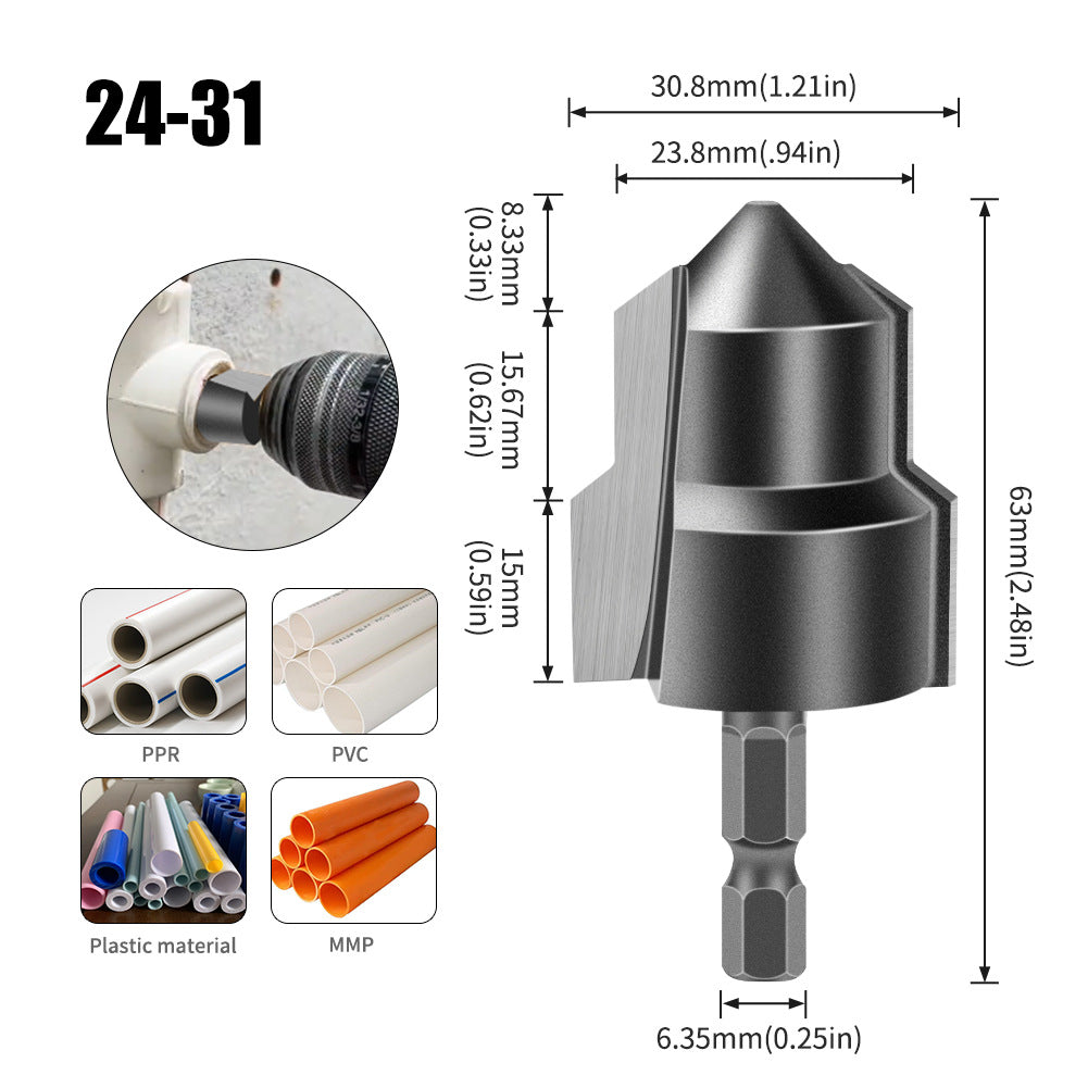 Tungsten steel alloy lifting drill PPR/TPR water pipe repair drill including mouth pagoda drill bit chamfering device 20/25/32 mm
