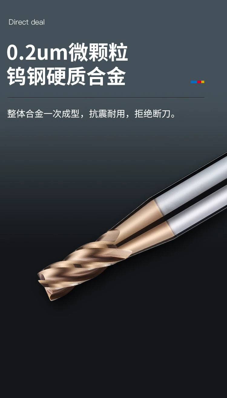 HRC55 Solid Carbide 4 Flute Flat End Mill with Coating for Steel, Reduced Shank 6mm Shank, Step Roughing Mill
