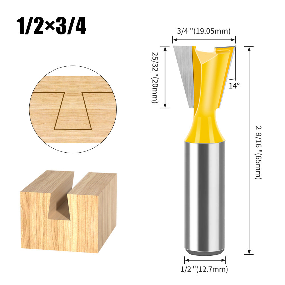 5-piece set of 1/2 handle 12 handle, dovetail knife, zikou Xun knife, woodworking milling cutter, carving knife, dovetail knife slotting knife