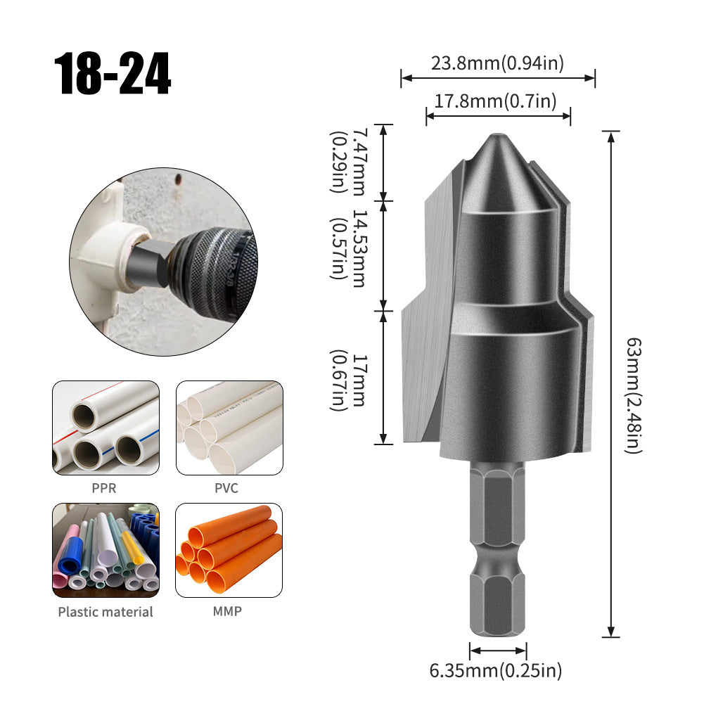 Tungsten steel alloy lifting drill PPR/TPR water pipe repair drill including mouth pagoda drill bit chamfering device 20/25/32 mm