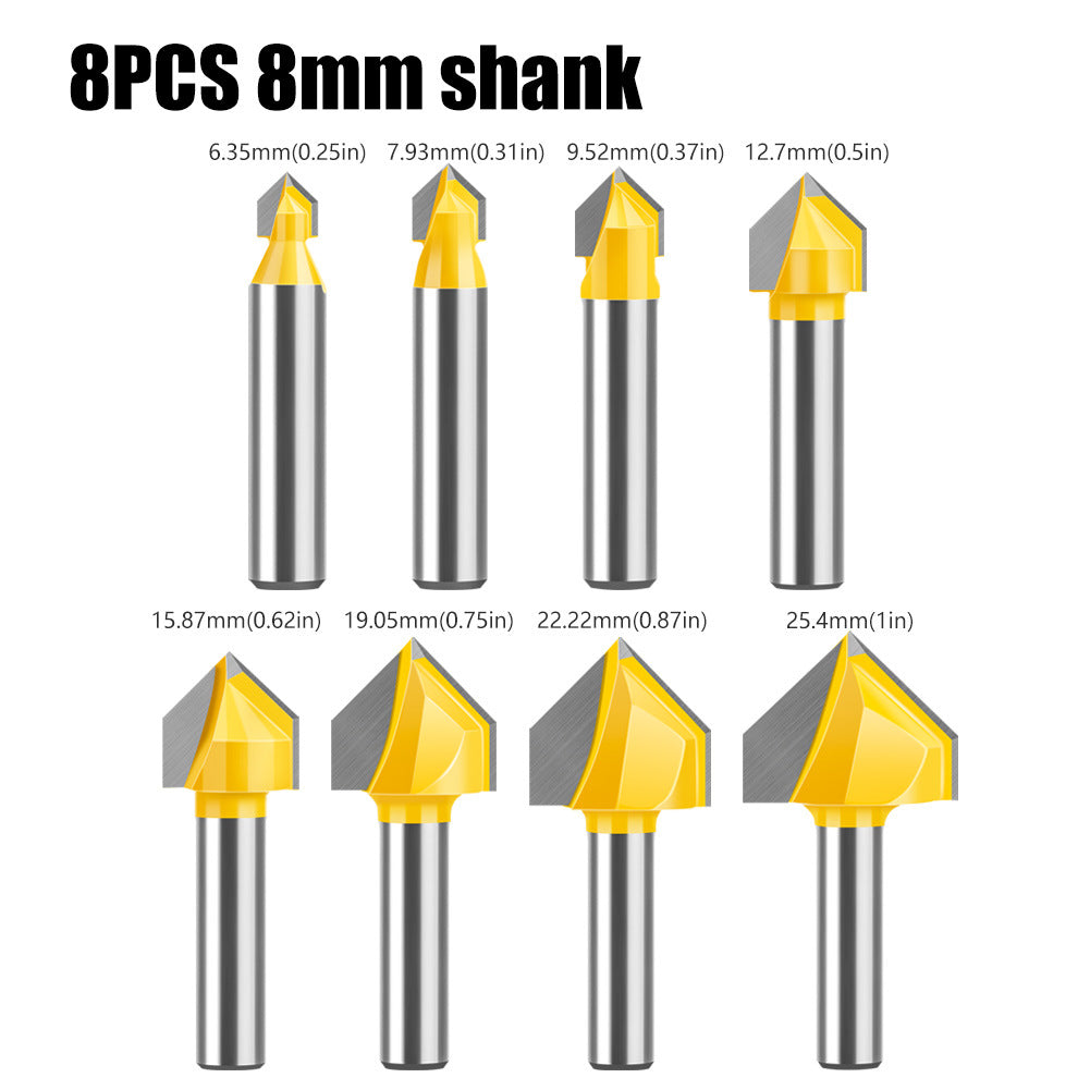 90 degree V-shaped knife 8 handle woodworking milling cutter v-slot trimming machine cutter head Aluminum plastic plate slotting integrated wall folding cutter head