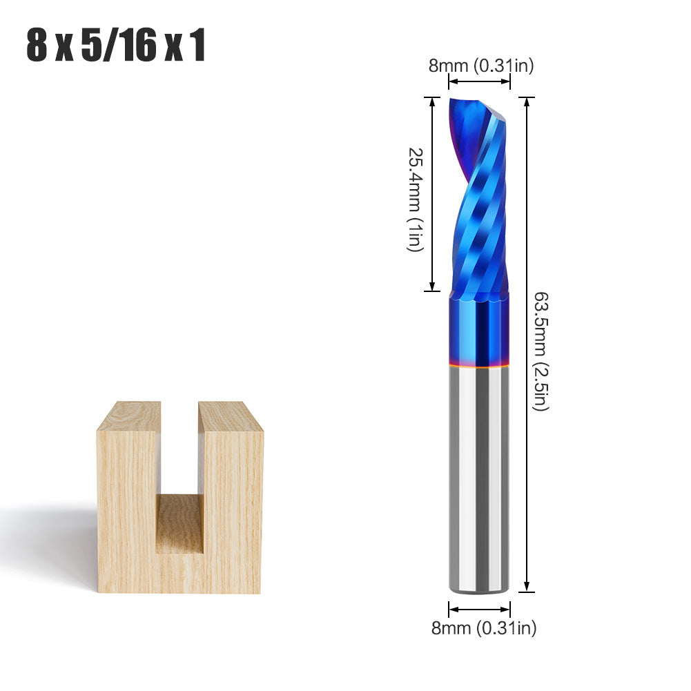 8-Handle straight knife composite integral alloy blue-plated slotting knife top-spin bottom-spin trimming knife carbide woodworking milling cutter