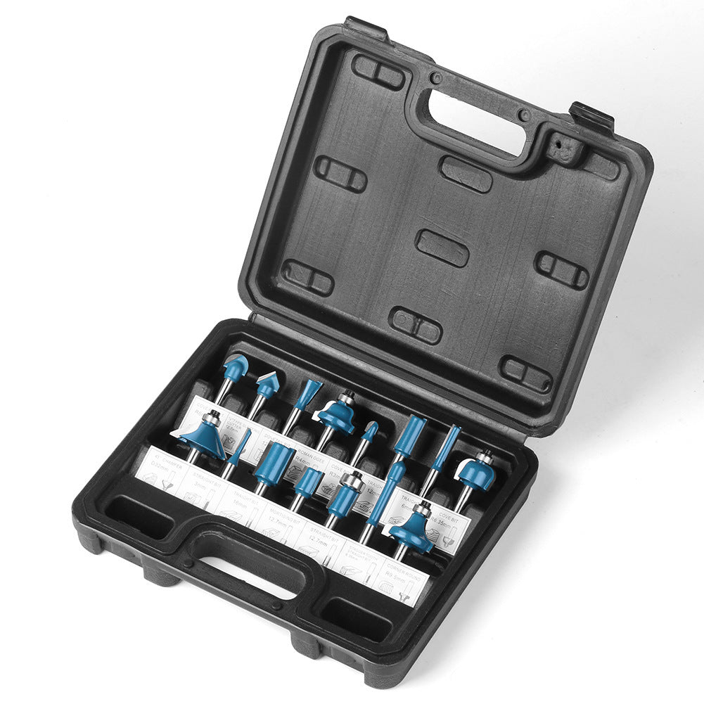 1/4 handle 15-piece woodworking milling cutter set trimmer head bakelite slotting router straight cutter woodworking tool