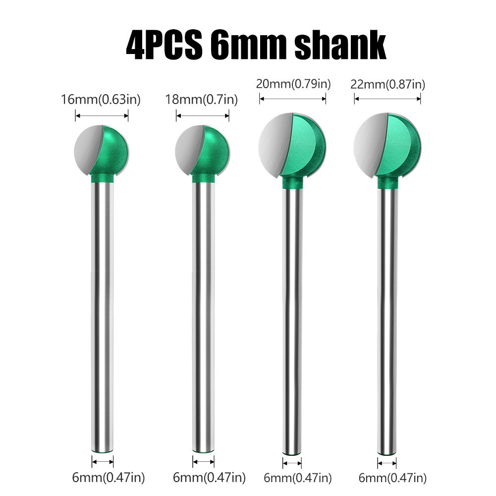 4PCS ball knife engraving ball knife wood carving root engraving knife head woodworking spherical ball knife 6mm straight handle grinding head