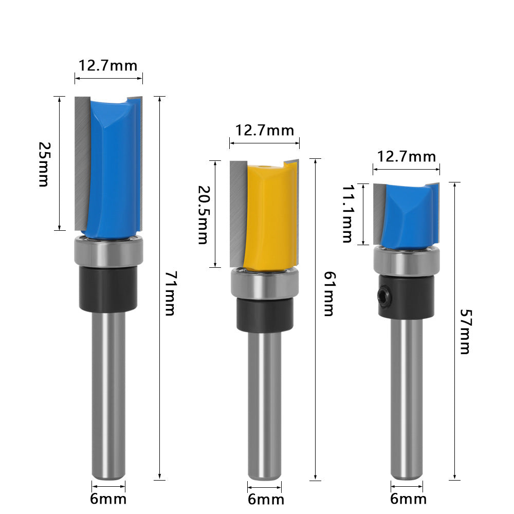 3-Piece set imitation trimming knife bearing straight knife slotting knife trimming knife engraving woodworking milling cutter trimming machine head
