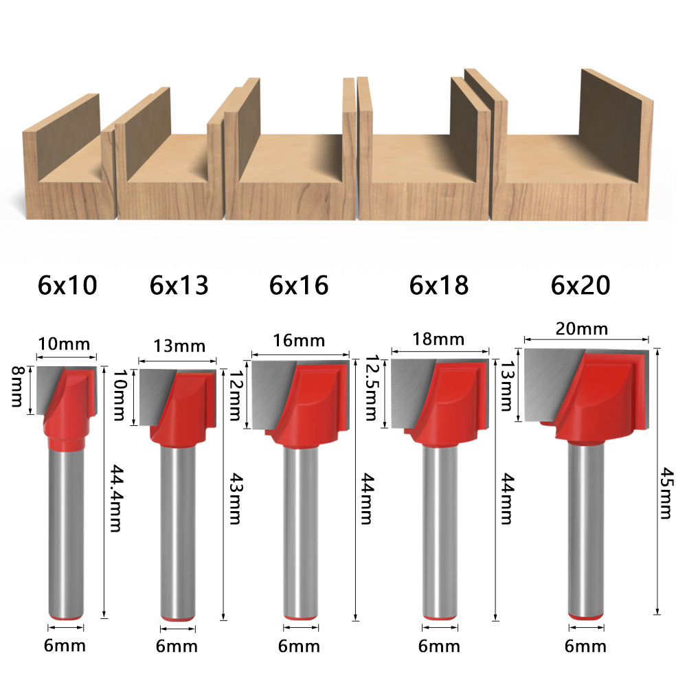 5-Piece set of 6 handle double blade, woodworking milling cutter, slotting tool engraving machine numerical control tool 6 handle bottom cleaning knife foreign trade