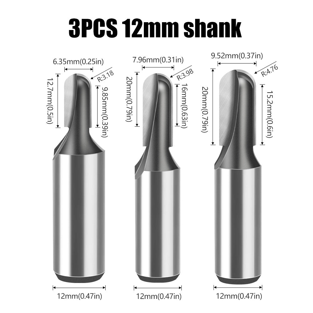 1/2 shank 12 shank deep round bottom cutter, woodworking milling cutter slotting cutter trimming machine tool head engraving machine bakelite gong cutter