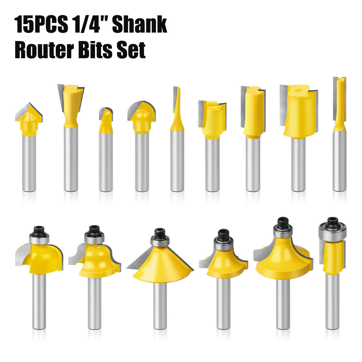 1/4 handle 15-piece set of imperial woodworking milling cutter set, trimming machine cutter head, bakelite milling engraving machine milling cutter, trimming cutter
