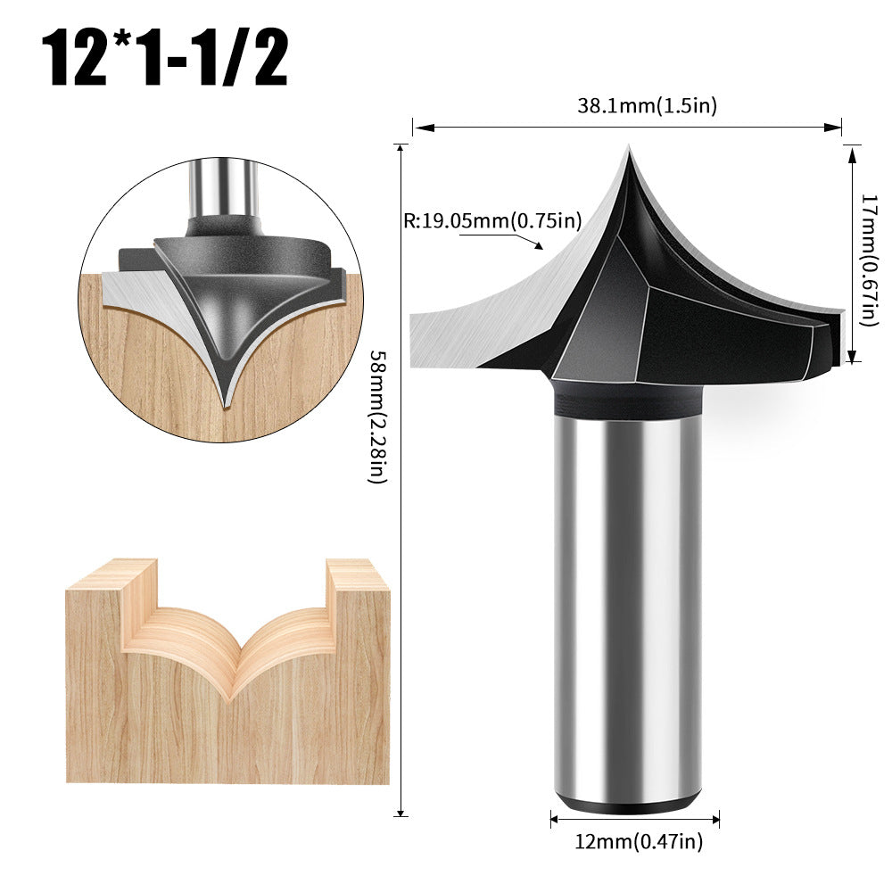 6 handle 12 handle woodworking pointed nozzle carving knife trimming machine line knife, inverted arc knife, rounded corner cutter milling cutter