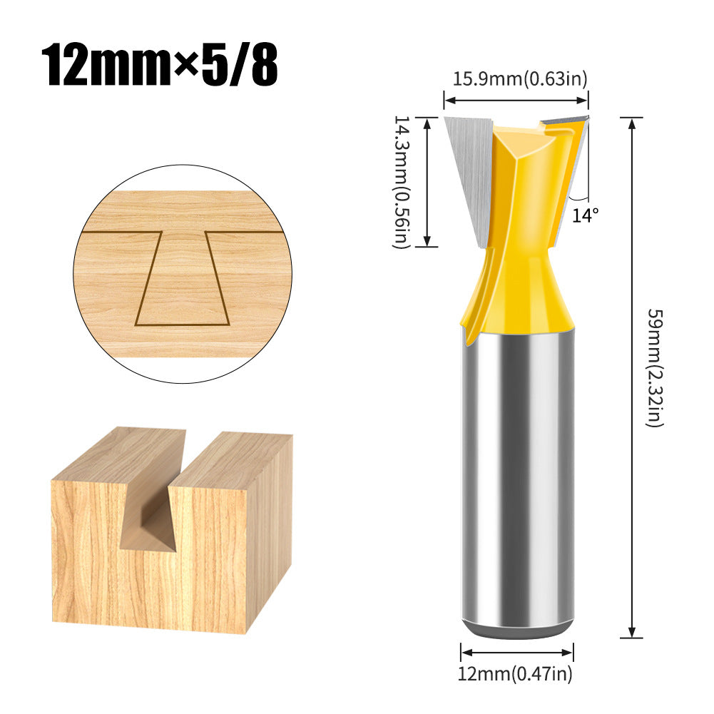 5-piece set of 1/2 handle 12 handle, dovetail knife, zikou Xun knife, woodworking milling cutter, carving knife, dovetail knife slotting knife