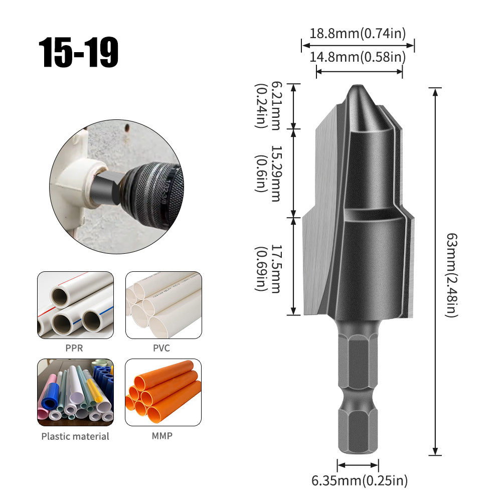 Tungsten steel alloy lifting drill PPR/TPR water pipe repair drill including mouth pagoda drill bit chamfering device 20/25/32 mm