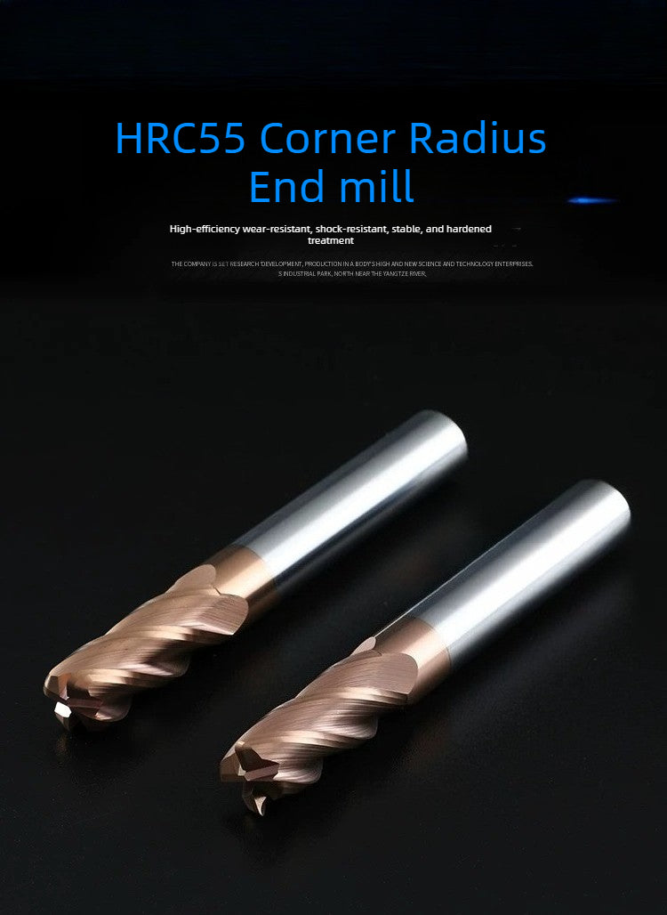 HRC55 Solid Carbide 4 Flute Corner Radius End Mill, Extra Long Coated Bull Nose Milling Cutter R0.2 R0.5 R1 R2 R3
