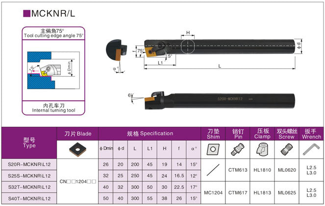 Lathe Turning Holder S16Q/S20R/S25S/S32T/S40T/S50U-MCKNR12/MCKNL12