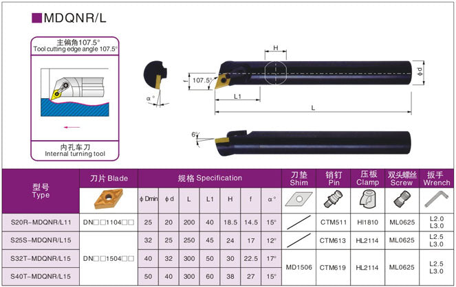 Lathe Turning Holder S20R/S25S/S32T/S40T/S50U-MDQNR15/MDQNL15