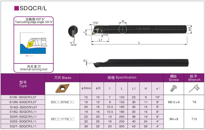 Lathe Turning Holder S16Q/S20R/S25S/S32T/S40T/S40U-SDQCR11/SDQCL