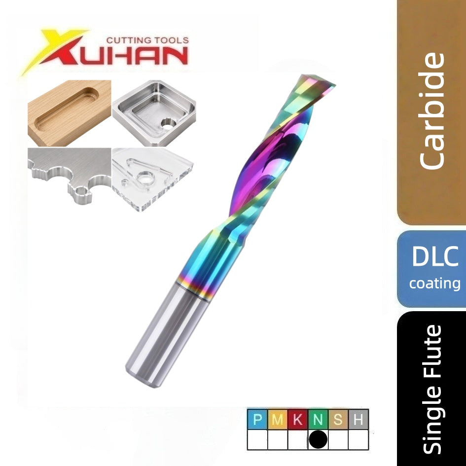 Single Flute Carbide Spiral End Mill DLC Coated for Aluminum, Acrylic, PVC & Wood CNC Router Bit