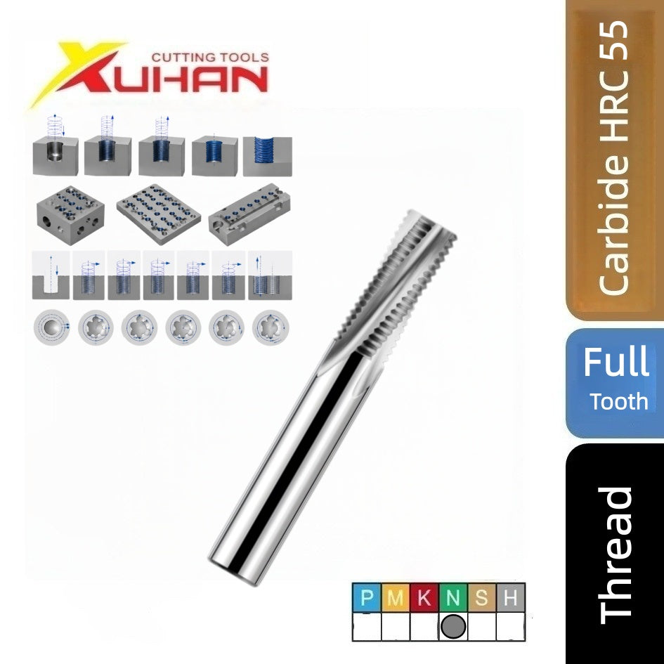Carbide Single / Three / Full Tooth CNC Thread Milling Cutter for Aluminium HRC 55