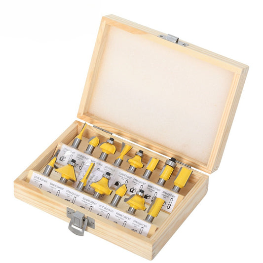15-piece set of 8-handle woodworking milling cutter set, yellow, woodworking engraving machine/bakelite milling/trimming machine, cutter head set.