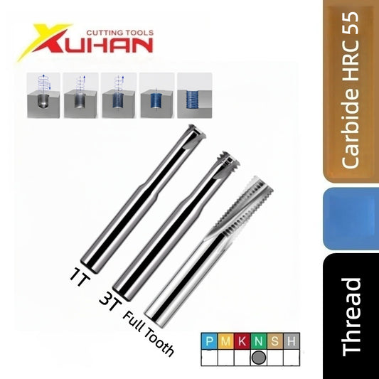 Carbide Single / Three / Full Tooth CNC Thread Milling Cutter for Aluminium HRC 55