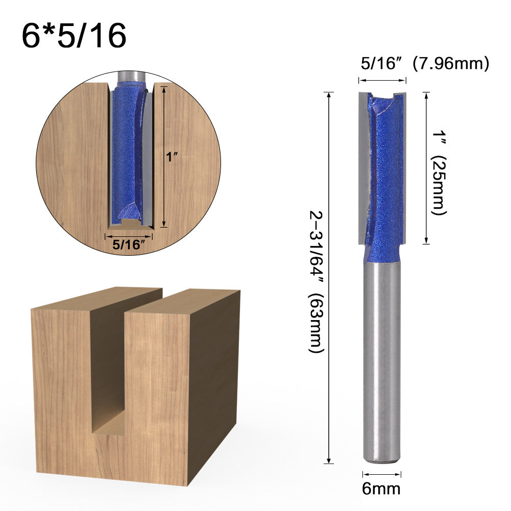 4-Piece set of 6mm shank professional grade straight knife slotting straight knife woodworking milling cutter tungsten steel alloy cutter head double edge straight knife