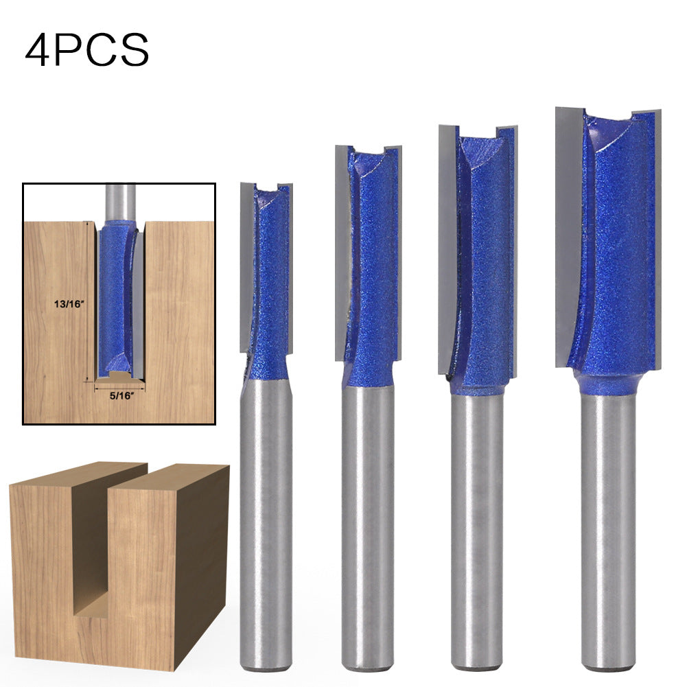 4-Piece set of 6mm shank professional grade straight knife slotting straight knife woodworking milling cutter tungsten steel alloy cutter head double edge straight knife
