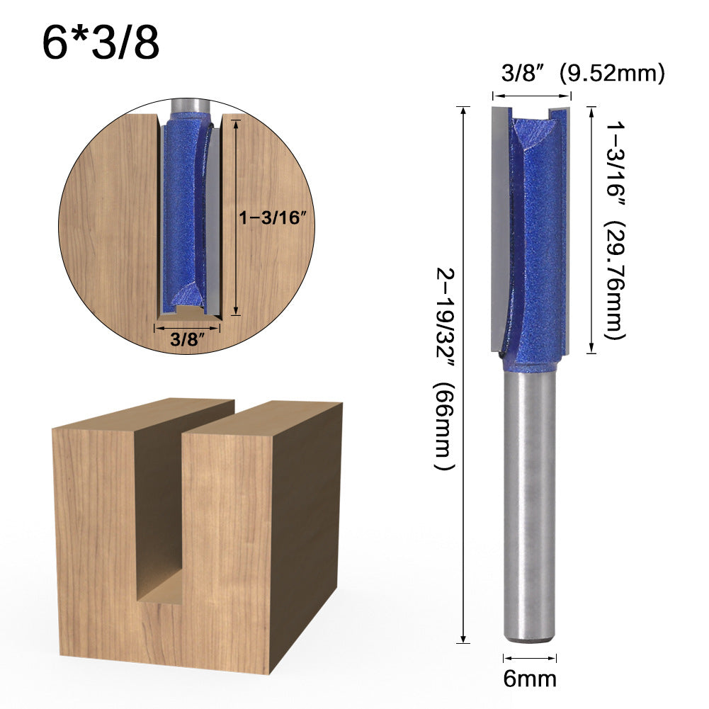 4-Piece set of 6mm shank professional grade straight knife slotting straight knife woodworking milling cutter tungsten steel alloy cutter head double edge straight knife