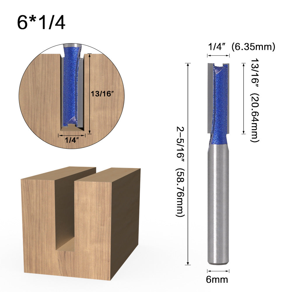4-Piece set of 6mm shank professional grade straight knife slotting straight knife woodworking milling cutter tungsten steel alloy cutter head double edge straight knife