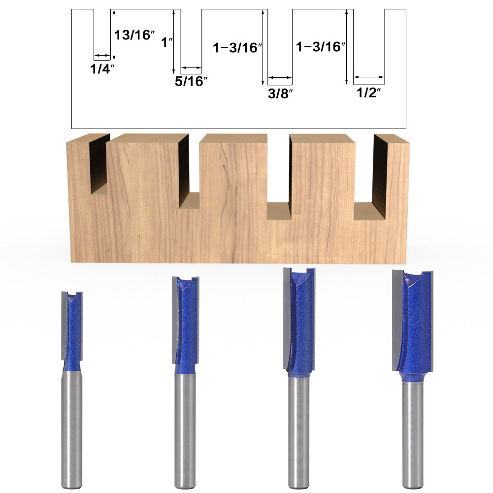 4-Piece set of 6mm shank professional grade straight knife slotting straight knife woodworking milling cutter tungsten steel alloy cutter head double edge straight knife