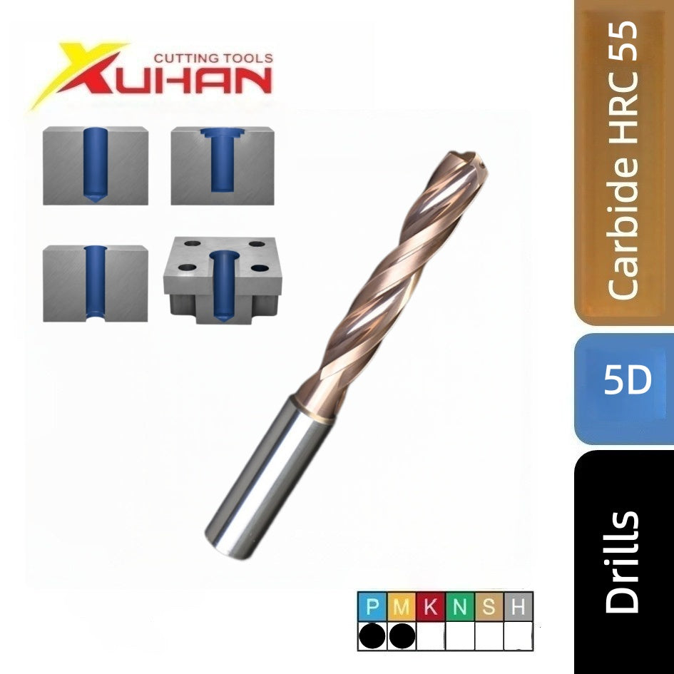 5D Carbide Twist Drill Internal Coolant Coated CNC Drill HRC 55