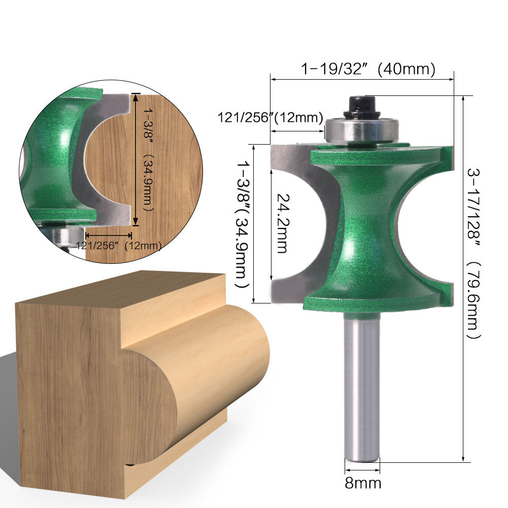8Mm handle woodworking tool bakelite gong milling knife trimming machine with bearing positive semicircular knife round wooden stick arc trimming edge