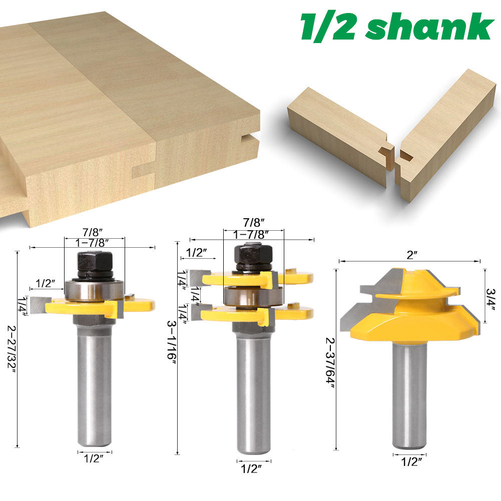 3-piece set of 45-degree tenon knife + 3-tooth T-shaped tenon knife, plywood knife, floor knife, tenon knife, tenon milling cutter, engraving machine