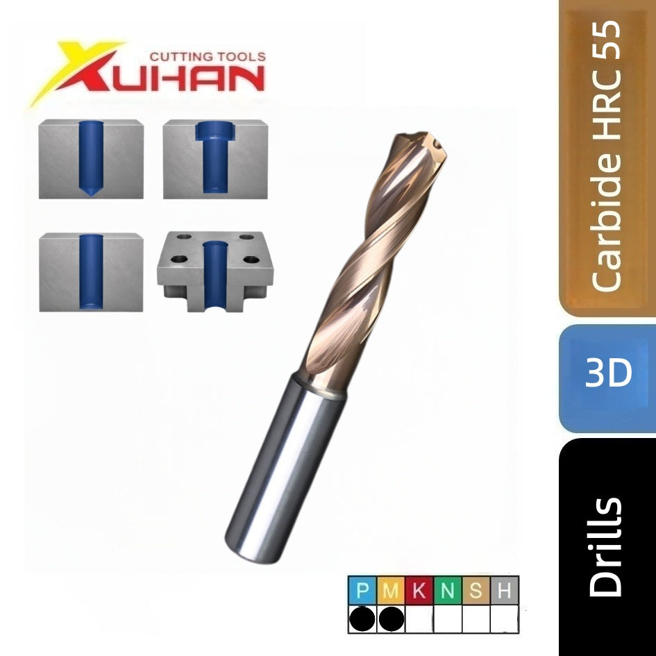 3D Carbide Twist Drill Internal Coolant Coated CNC Drill HRC 55
