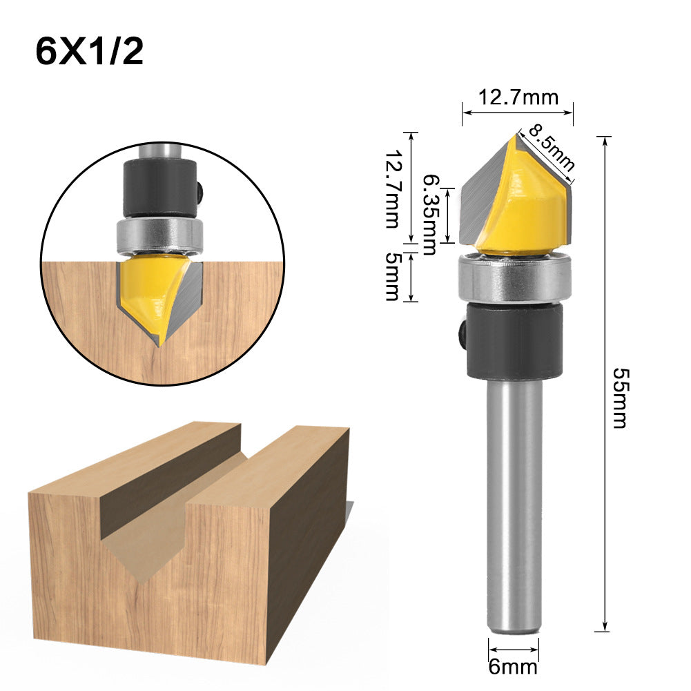 6-Piece set of 6-handle imitation slotting knife bearing slotting knife V-shaped knife folding angle knife woodworking milling cutter notch knife