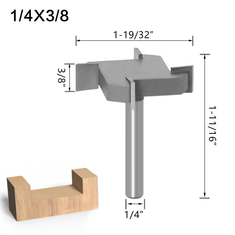 4-Blade Inch T-Knife 1/4 Handle 6 Handle Bottom Cleaning Knife Slotting Knife Woodworking Milling Cutter Large Diameter Woodworking