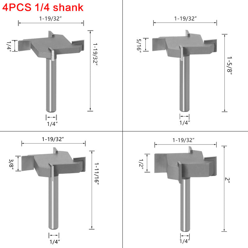 4-Blade Inch T-Knife 1/4 Handle 6 Handle Bottom Cleaning Knife Slotting Knife Woodworking Milling Cutter Large Diameter Woodworking