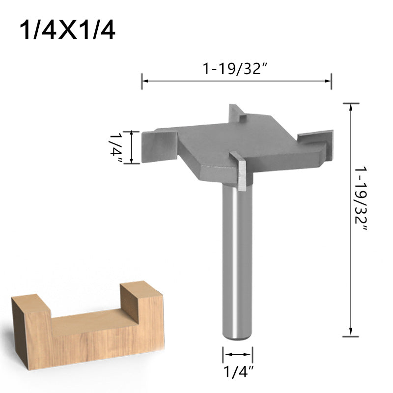 4-Blade Inch T-Knife 1/4 Handle 6 Handle Bottom Cleaning Knife Slotting Knife Woodworking Milling Cutter Large Diameter Woodworking