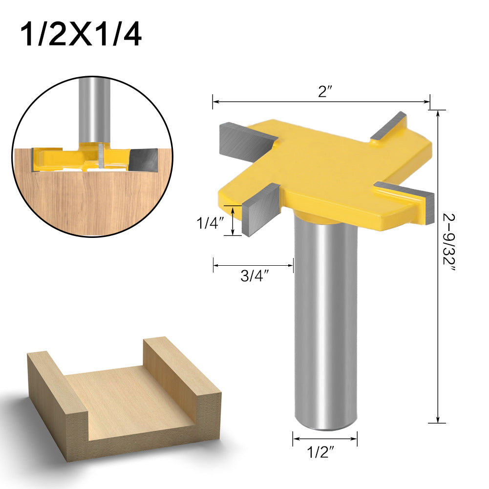 Four-blade T-knife slotting knife yellow woodworking milling cutter engraving machine cutter head large slotting knife bottom cleaning knife
