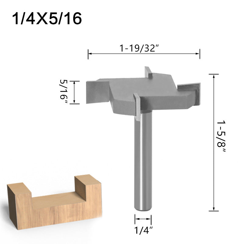 4-Blade Inch T-Knife 1/4 Handle 6 Handle Bottom Cleaning Knife Slotting Knife Woodworking Milling Cutter Large Diameter Woodworking