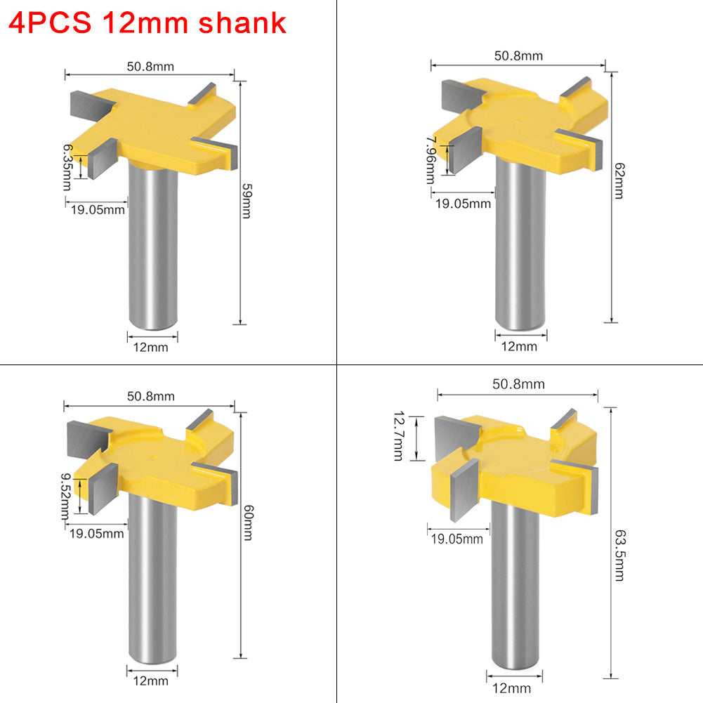 Four-blade T-knife slotting knife yellow woodworking milling cutter engraving machine cutter head large slotting knife bottom cleaning knife