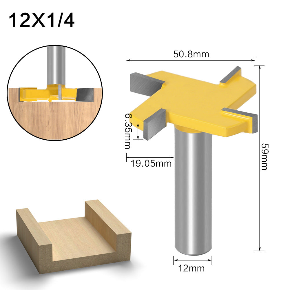 Four-blade T-knife slotting knife yellow woodworking milling cutter engraving machine cutter head large slotting knife bottom cleaning knife