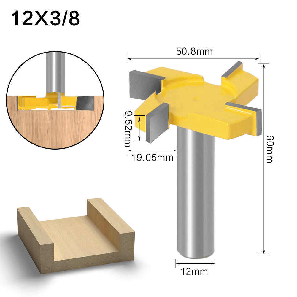 Four-blade T-knife slotting knife yellow woodworking milling cutter engraving machine cutter head large slotting knife bottom cleaning knife