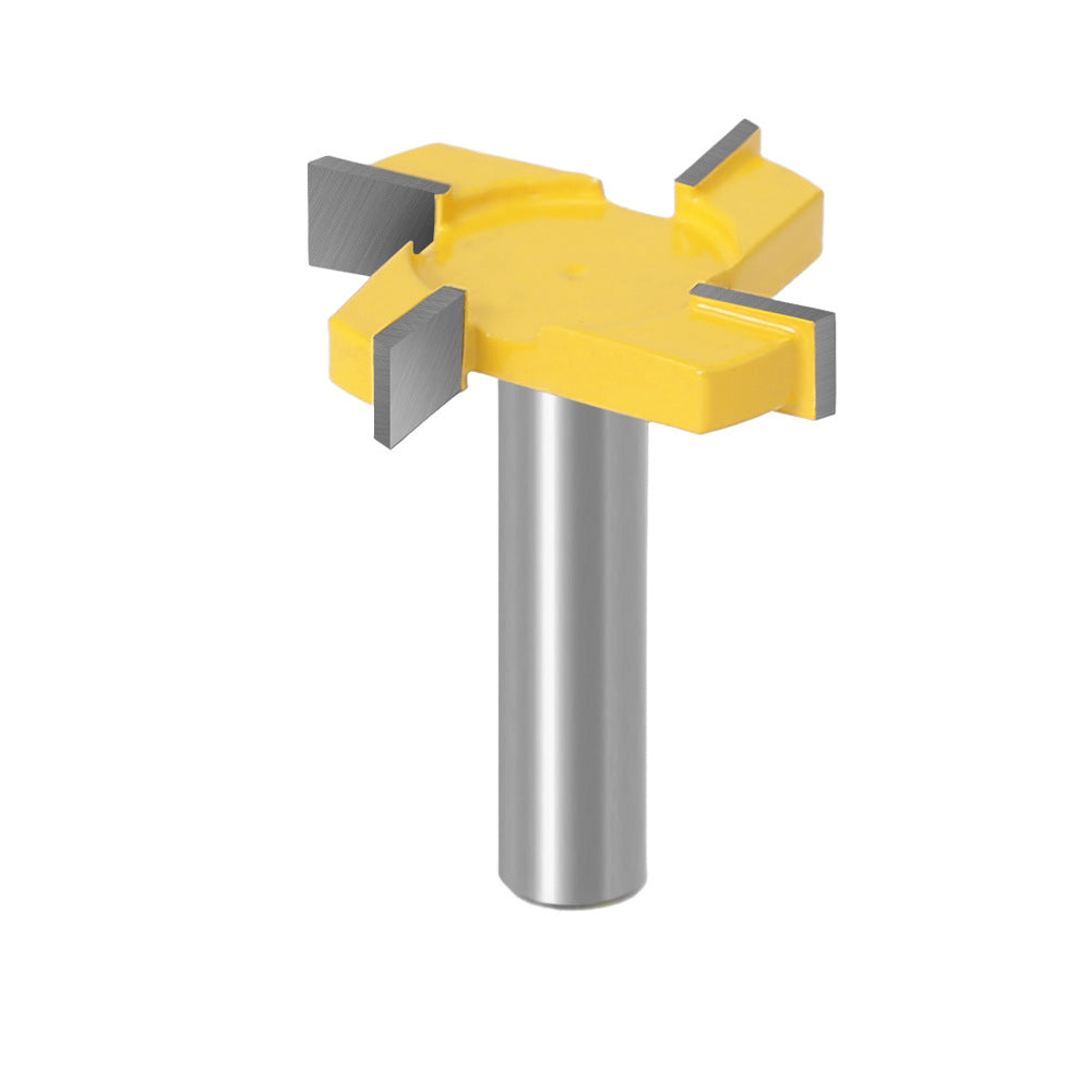 Four-blade T-knife slotting knife yellow woodworking milling cutter engraving machine cutter head large slotting knife bottom cleaning knife