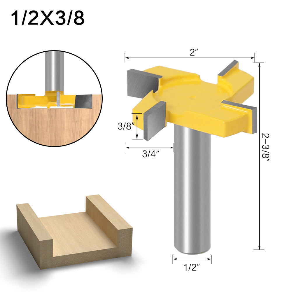 Four-blade T-knife slotting knife yellow woodworking milling cutter engraving machine cutter head large slotting knife bottom cleaning knife